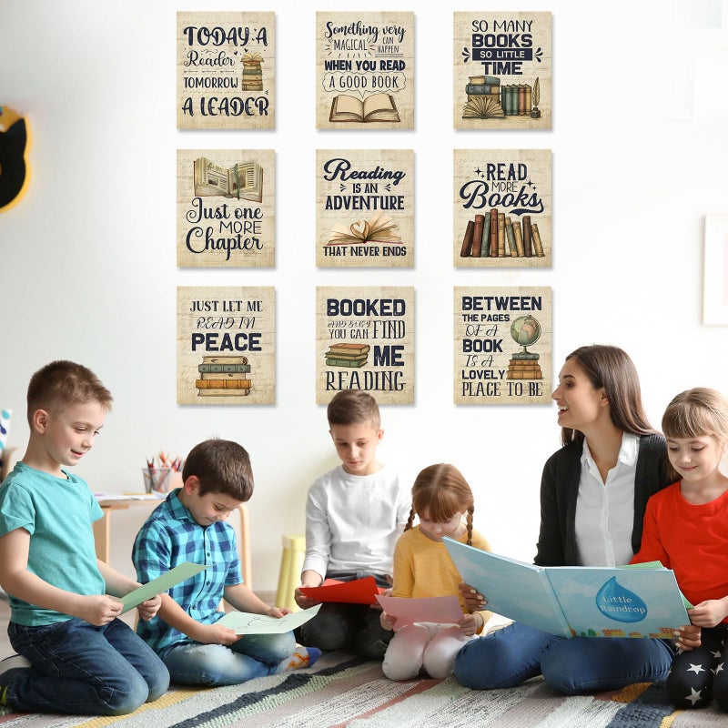 Pajean 9 Pcs Vintage Reading Posters for Library Reading Comprehension Posters Classroom Chalkboard Decor Book Bulletin Board Set Library Corner Wall Art for Elementary Middle High School Decorations - Image 4